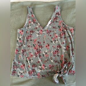 Floral V-Neck Tank Top with Tie Detail